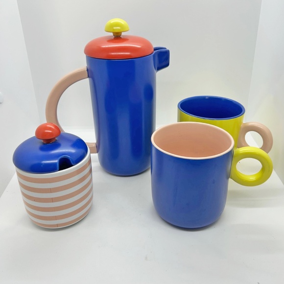 OUI Postmodern style coffee set French Press, 2 Mugs, Sugarbowl - Picture 1 of 13